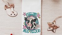funny cow kitchen towels for gifts, cowgirl hand towel for guest bathroom, whimsical home decor gift for her, cute cow gifts for cow lovers