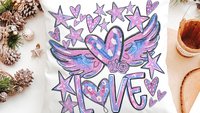 graffiti style love throw pillows for women, winged heart decorative pillows for couch dorm decor, Valentines day best selling gifts Etsy