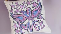 graffiti style love throw pillows for women, winged heart decorative pillows for couch dorm decor, Valentines day best selling gifts Etsy