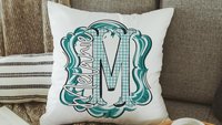personalized initial throw pillow for couch blue gingham decorative pillows for girls, Carolina blue home decor gift dorm decor, name pillow