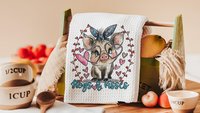 Udderly in love farmhouse cow kitchen towels, hogs and kisses pig gifts for pig lovers, funny Valentines day gifts for her, farm gifts for
