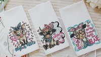 Udderly in love farmhouse cow kitchen towels, hogs and kisses pig gifts for pig lovers, funny Valentines day gifts for her, farm gifts for