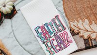 faith over fear Christian kitchen towels for gifts, colorful decorative hand towels for guest bath, faith gifts for sister, Easter hostess