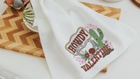 Howdy Valentines hand towels for besties, funny kitchen towels for couples, southwestern style Valentines kitchen decor, Galentines Day gift