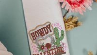 Howdy Valentines hand towels for besties, funny kitchen towels for couples, southwestern style Valentines kitchen decor, Galentines Day gift