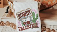 Howdy Valentines hand towels for besties, funny kitchen towels for couples, southwestern style Valentines kitchen decor, Galentines Day gift