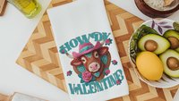cowgirl Valentines hand towels for besties, cute cow gifts for cow lovers, funny kitchen towels for couples, Howdy Valentines day gifts for
