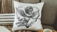 vintage cupid Valentines throw pillow covers 18x18, Galentines day gifts for friends, Valentines day decorative pillows for couch dorm decor