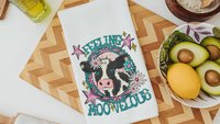 funny cow kitchen towels for gifts, cowgirl hand towel for guest bathroom, whimsical home decor gift for her, cute cow gifts for cow lovers
