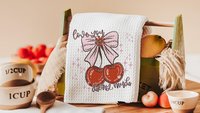 love you cherry much Valentines kitchen towels for daughter, red cherry kitchen decor, Galentines day gifts for friends, Valentines day