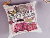 Retro motel love throw pillows
