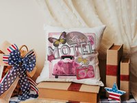 Retro motel love throw pillows