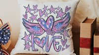 graffiti style love throw pillows for women, winged heart decorative pillows for couch dorm decor, Valentines day best selling gifts Etsy