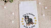 life is better with a dog tennis towels for women, tennis mom sweat towel with loop, unique dog mom gifts, best gifts for dog lovers, gym