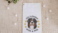 life is better with dogs golf towel Christmas gifts for golfers, golf stocking stuffers, Bernese mountain dog gift for him, golf bag towel