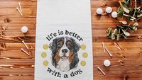 life is better with dogs golf towel Christmas gifts for golfers, golf stocking stuffers, Bernese mountain dog gift for him, golf bag towel