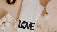 love kitchen towels for new home owners, black and white Valentines kitchen decor for just married couple, romantic gift for wife, moving in