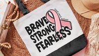 breast cancer awareness tote bag for women, brave strong fearless merch, breast cancer survivor gift, ring the bell end of chemo gift, save