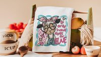 Udderly in love farmhouse cow kitchen towels, hogs and kisses pig gifts for pig lovers, funny Valentines day gifts for her, farm gifts for