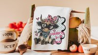 Udderly in love farmhouse cow kitchen towels, hogs and kisses pig gifts for pig lovers, funny Valentines day gifts for her, farm gifts for