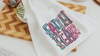 faith over fear Christian kitchen towels for gifts, colorful decorative hand towels for guest bath, faith gifts for sister, Easter hostess