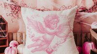 baby pink cupid coquette Valentines throw pillow covers 18x18, Galentines day gifts for friends, Valentines day decorative pillows for girls