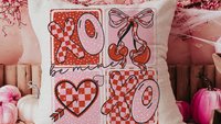 be mine throw pillows for couch red and pink checkered cherry decor, xoxo Valentines Day decorative pillow covers 18x18, Galentines day gift