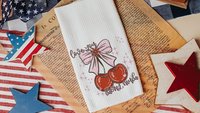 love you cherry much Valentines kitchen towels for daughter, red cherry kitchen decor, Galentines day gifts for friends, Valentines day