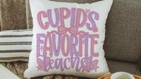 cupids favorite teacher throw pillows for women, funny Valentine classroom decor, Valentines day best selling gifts Etsy shops, preschool