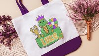personalized Mardi Gras alligator tote bag for boys, Louisiana gator gifts for kids, carnival parade bag with name, king cake baker merch