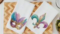 Mardi Gras carnival mask kitchen towels for gifts, watercolor fleur de lis hand towels for every season, Fat Tuesday decor, unique gifts for