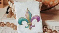 Mardi Gras carnival mask kitchen towels for gifts, watercolor fleur de lis hand towels for every season, Fat Tuesday decor, unique gifts for