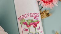 margs and kisses bar towels, Valentines day gift for adult daughter, margarita bar bachelorette favors for bridesmaids, Valentines kitchen