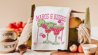 margs and kisses bar towels, Valentines day gift for adult daughter, margarita bar bachelorette favors for bridesmaids, Valentines kitchen
