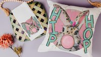 hip hop Easter bunny kitchen towels for gifts, bubblegum bunny Easter throw pillows for kids, cute Easter kitchen decor, Easter hostess gift
