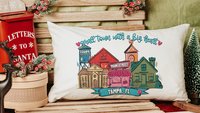custom main street Valentine throw pillows 12 x 20, personalized small town big heart tea towel for couples, zip code home gift for in laws