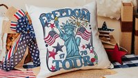 Freedom tour throw pillows for porch, Americana decor with red floral 4th of July home decor, patriotic gifts for women, military gifts