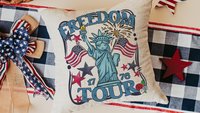 Freedom tour throw pillows for porch, Americana decor with red floral 4th of July home decor, patriotic gifts for women, military gifts