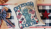 Freedom tour throw pillows for porch, Americana decor with red floral 4th of July home decor, patriotic gifts for women, military gifts
