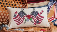 American flag lumbar throw pillows for porch, Americana decor with red floral 4th of July home decor, patriotic gifts for women, military