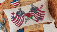 American flag lumbar throw pillows for porch, Americana decor with red floral 4th of July home decor, patriotic gifts for women, military