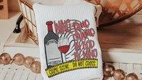 wine true crime in bed by 9 funny kitchen towels for women, true crime gift for her, serial killers and chill hand towel for guest bathroom