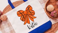 personalized girly basketball tote bag for books, cute basketball senior gifts for girls, unique gifts for teenage girls, game day tote
