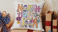 pink checkered North Carolina throw pillow for couch, NC gifts, real estate office decor, new realtor gifts, colorful floral decorative