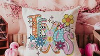 floral Texas throw pillows for couch colorful decorative pillows for sofa, whimsical home decor gift dorm decor, Texas gifts for house, TX