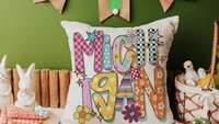trendy Michigan throw pillows for couch colorful Michigan dorm decor for girls, real estate agent gifts, bright Michigan decor for office