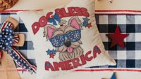 dog bless America Yorkshire terrier 4th of July throw pillows for day bed, red white and blue patriotic dog gift for home, Yorkie pillow for