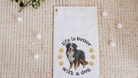 life is better with a dog tennis towels for women, tennis mom sweat towel with loop, unique dog mom gifts, best gifts for dog lovers, gym