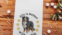 life is better with a dog tennis towels for women, tennis mom sweat towel with loop, unique dog mom gifts, best gifts for dog lovers, gym