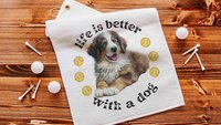 life is better with a dog tennis towel, Bernese mountain dog sweat towel with loop, best gifts for dog lovers, gym bag accessories, unique